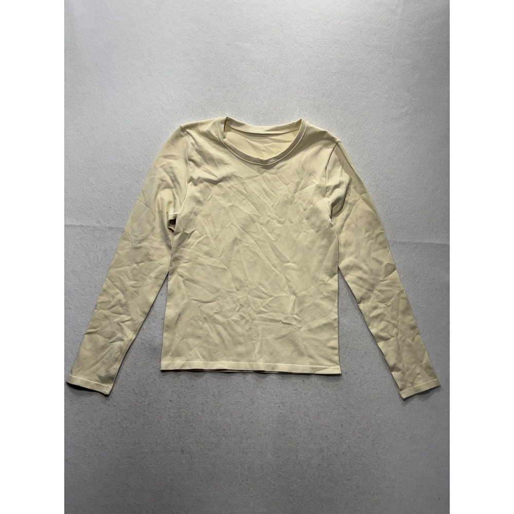 OQQ Shirt Womens L Beige Crew Neck Long Sleeve Ribbed Stretch Basic Tee